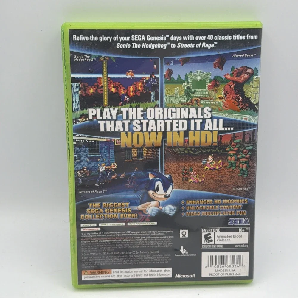 Sonic's Ultimate Genesis Collection Xbox 360 Platinum Hits SEGA 2009 68034